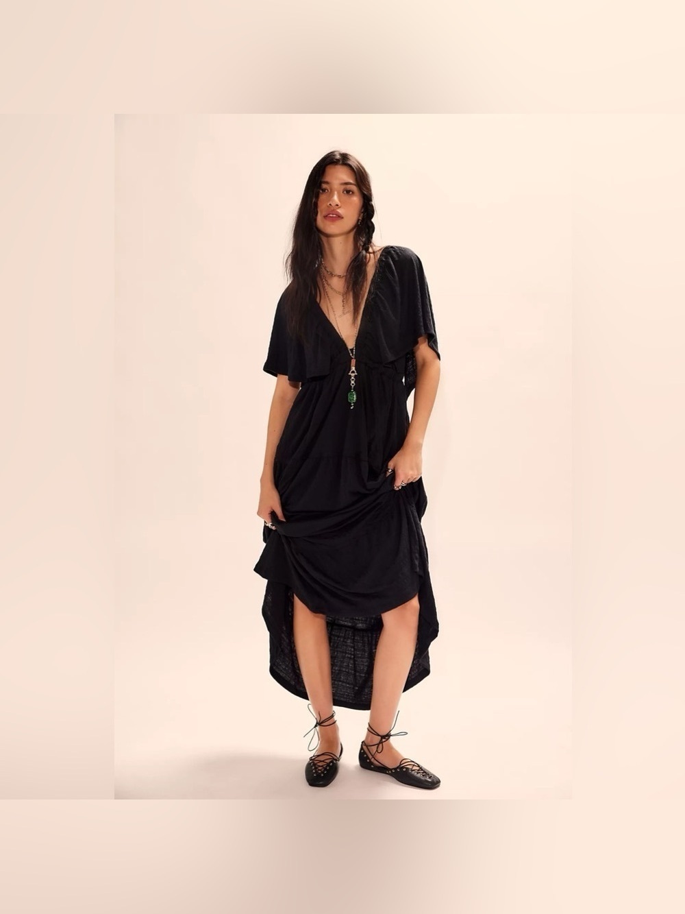 Free People FP Beach La La Black Maxi Dress Size XL